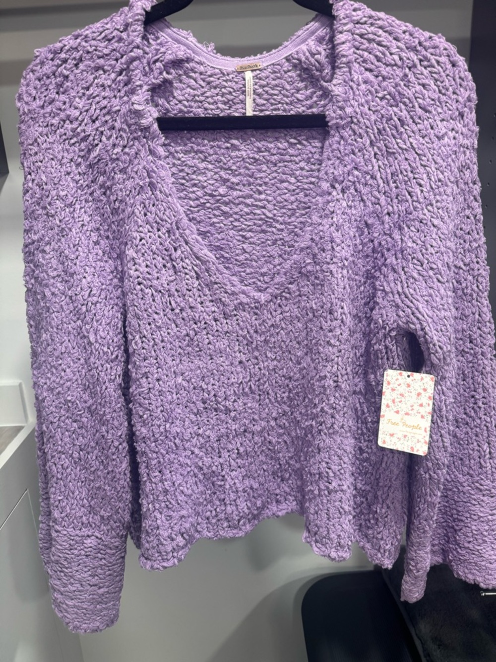 Free People Lilac Chunky V-Neck Sweater